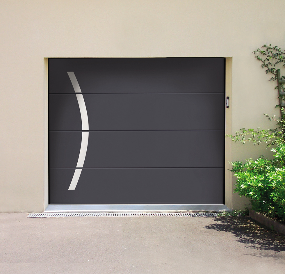 Portes de garage sectionnelle plafond en aluminium et gris anthracite
